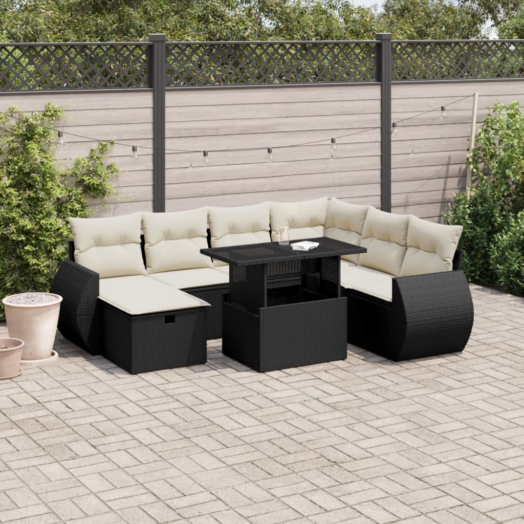 vidaXL 8-Piece Poly Rattan Lounge Set with Cushions Black