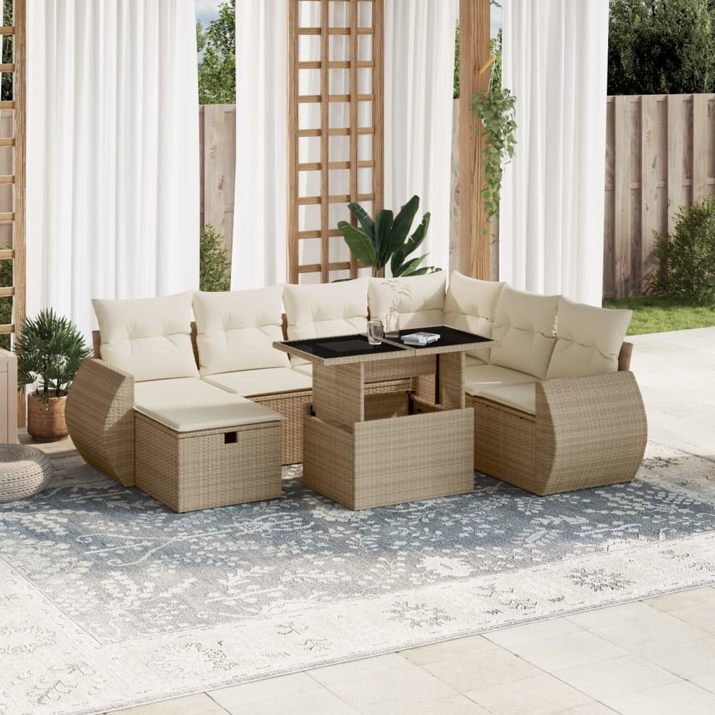 vidaXL 8-Piece Poly Rattan Lounge Set with Cushions Black