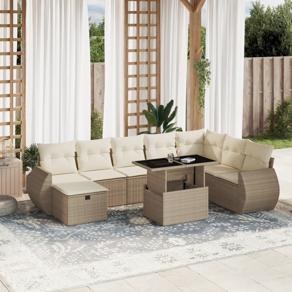 vidaXL 9-delige Loungeset met kussens poly rattan zwart