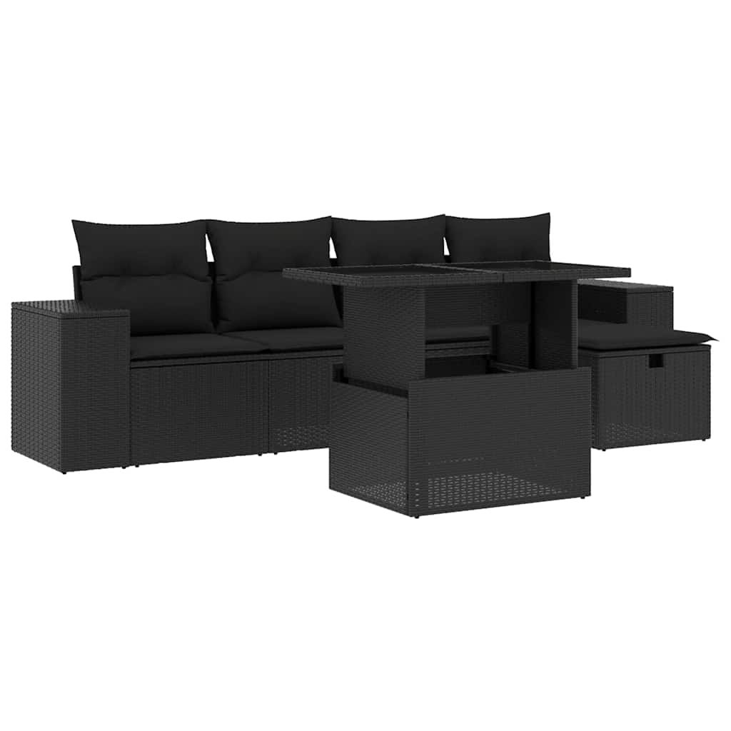 vidaXL 6-delige Loungeset met kussens poly rattan zwart