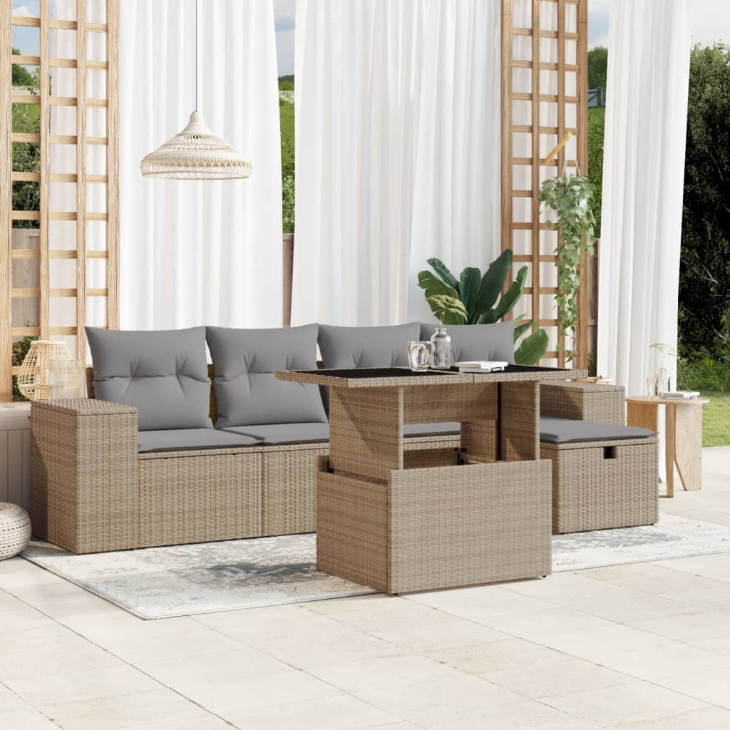 vidaXL 6-delige Loungeset met kussens poly rattan zwart