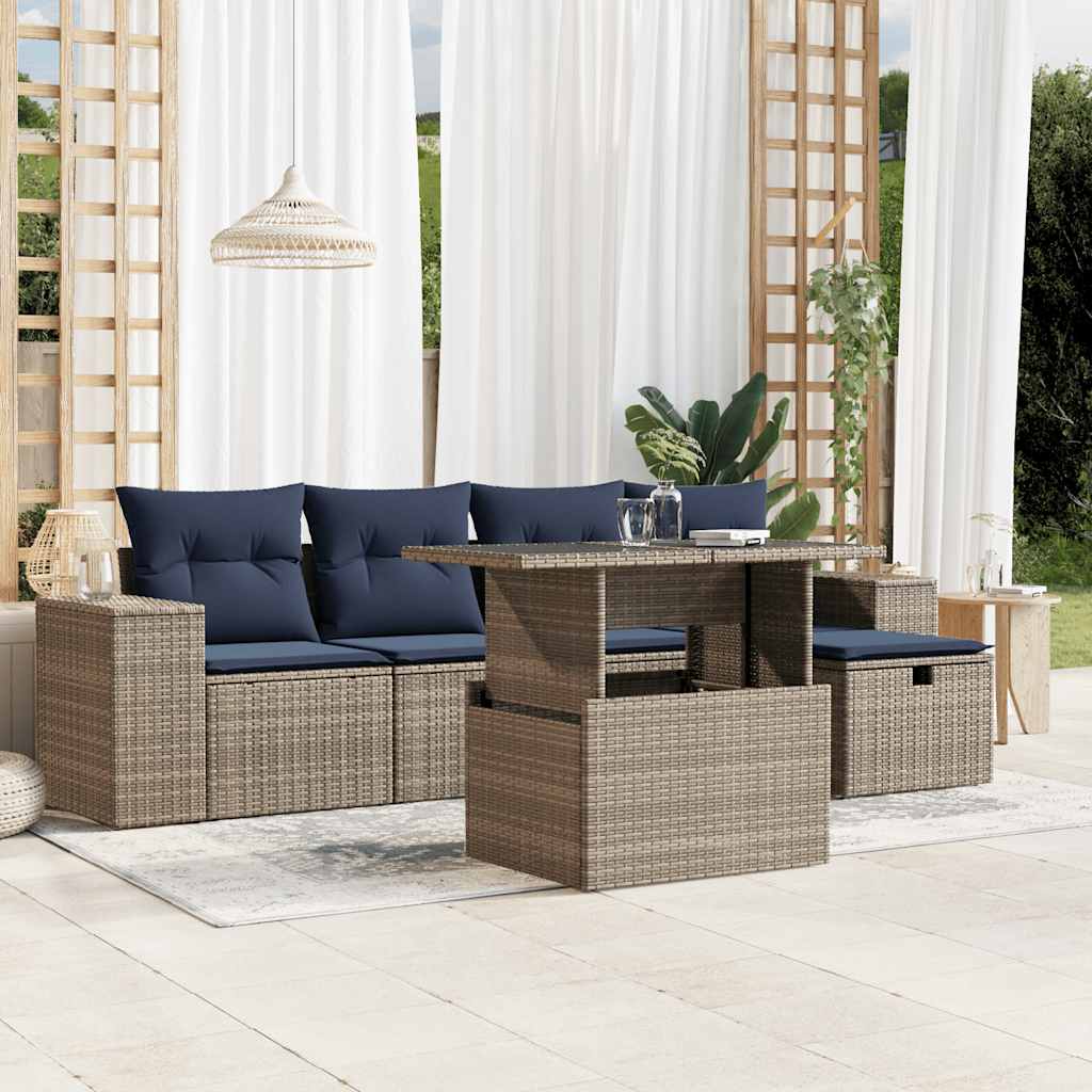vidaXL 6-Piece Garden Sofa Set with Cushions Black Poly Rattan
