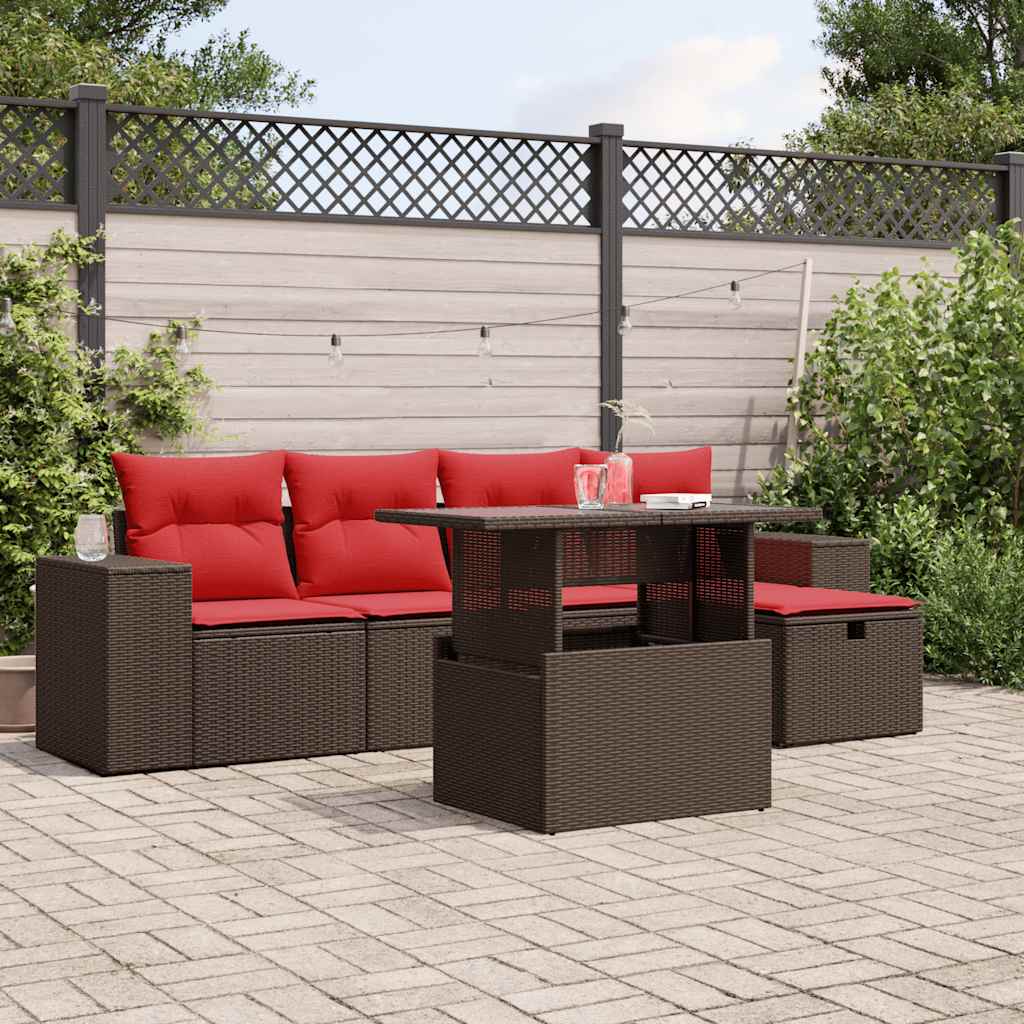 vidaXL 6-Piece Garden Sofa Set with Cushions Black Poly Rattan