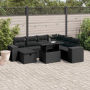 vidaXL 8-Piece Poly Rattan Lounge Set with Cushions Black
