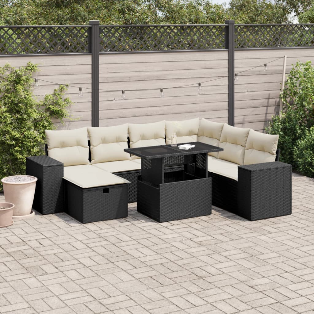 vidaXL 8-Piece Poly Rattan Lounge Set with Cushions Black