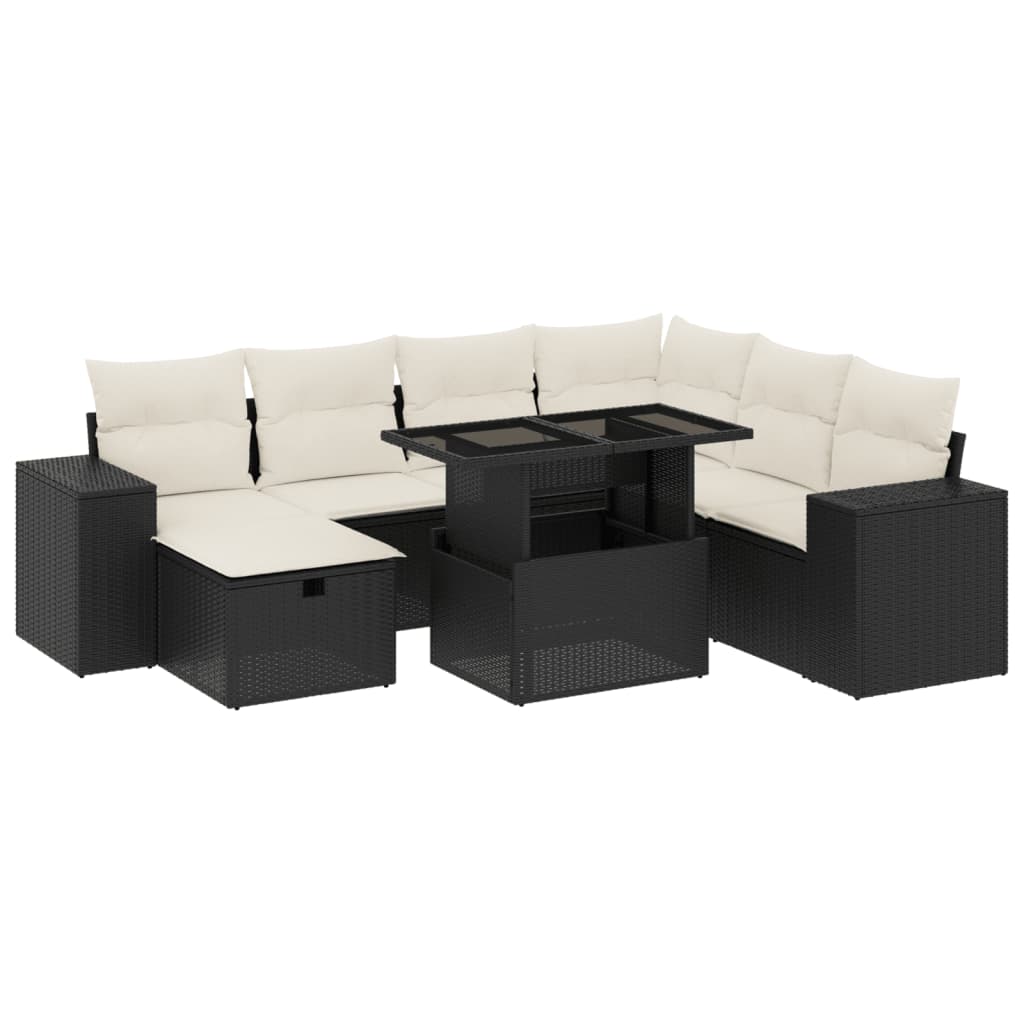 vidaXL 8-Piece Poly Rattan Lounge Set with Cushions Black