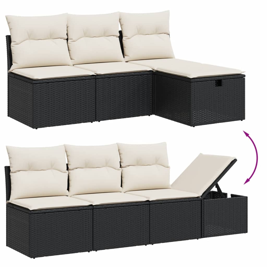 vidaXL 8-Piece Poly Rattan Lounge Set with Cushions Black