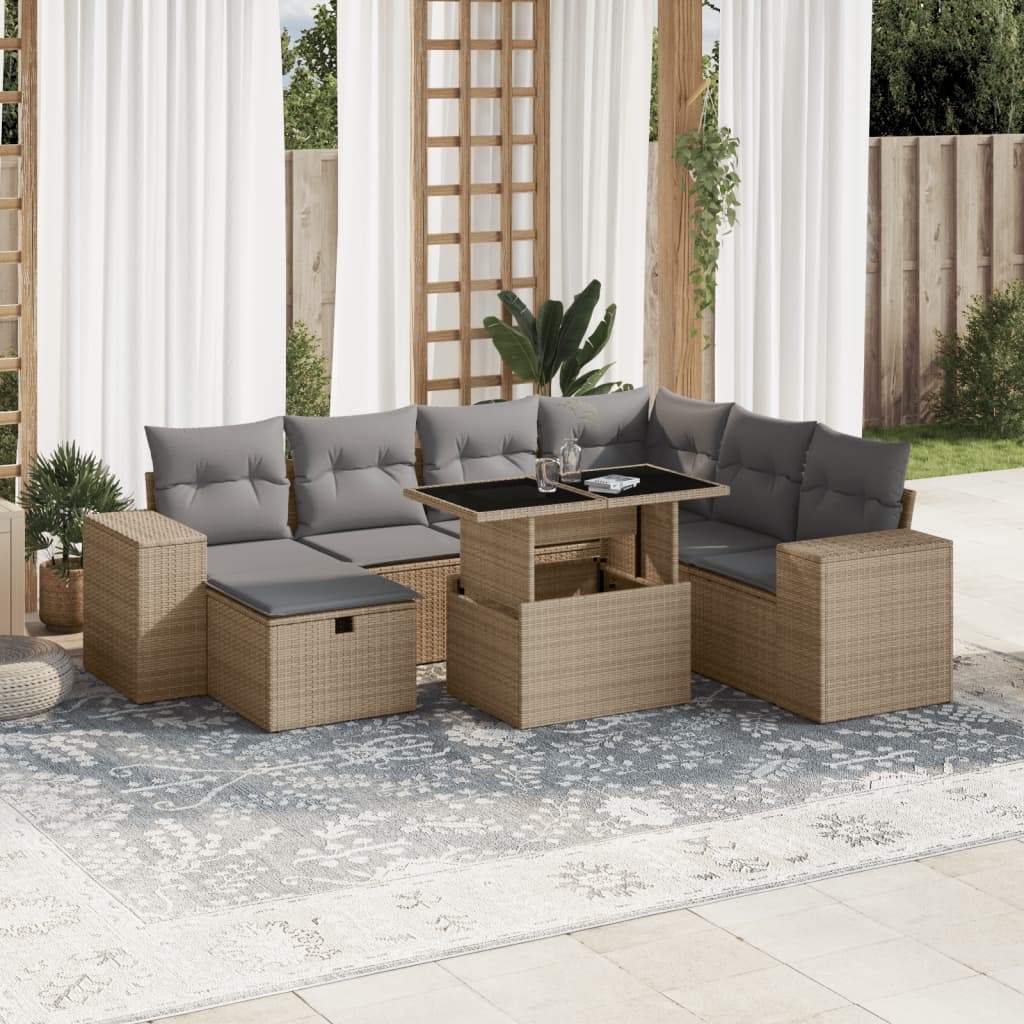 vidaXL 8-Piece Poly Rattan Lounge Set with Cushions Black