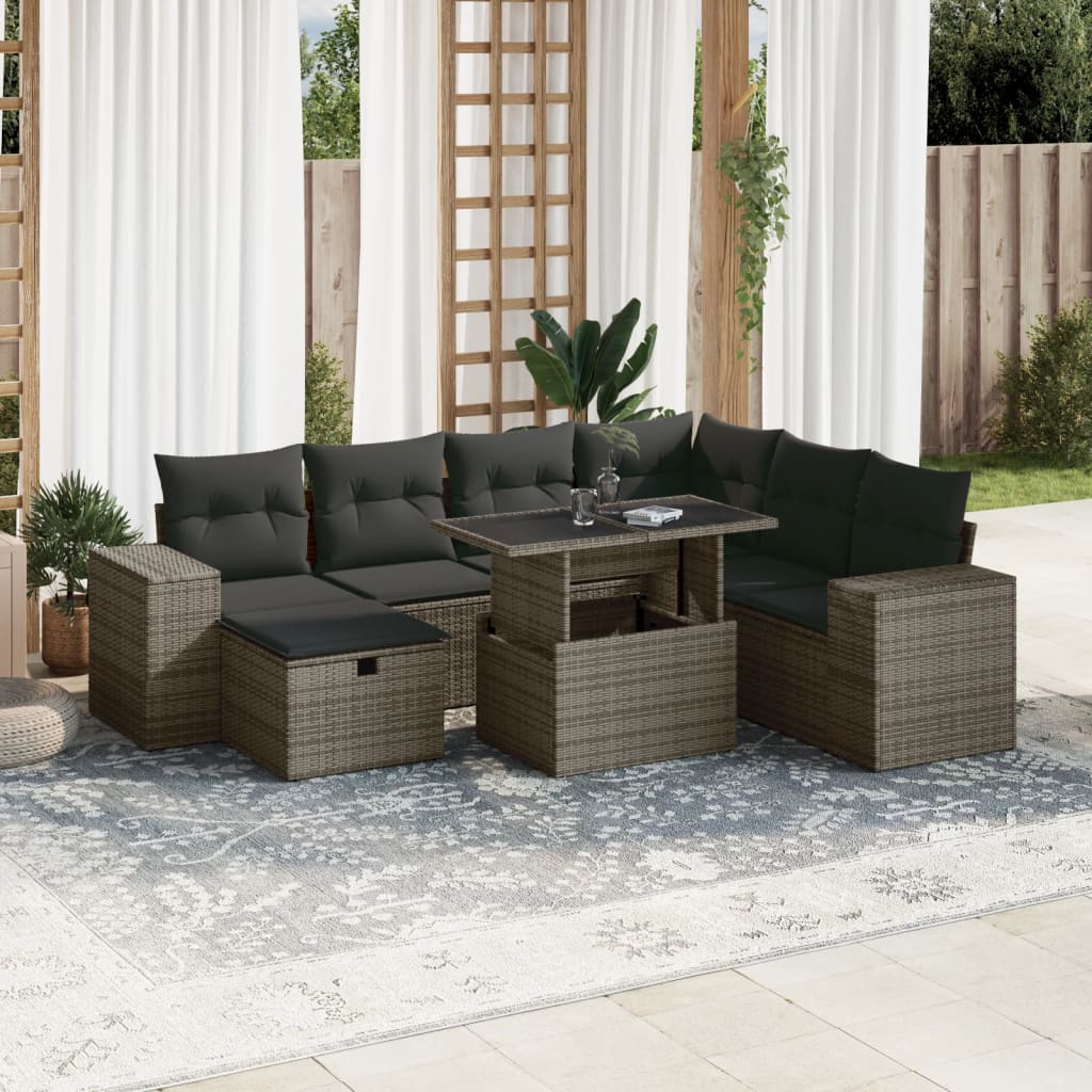 vidaXL 8-Piece Poly Rattan Lounge Set with Cushions Black