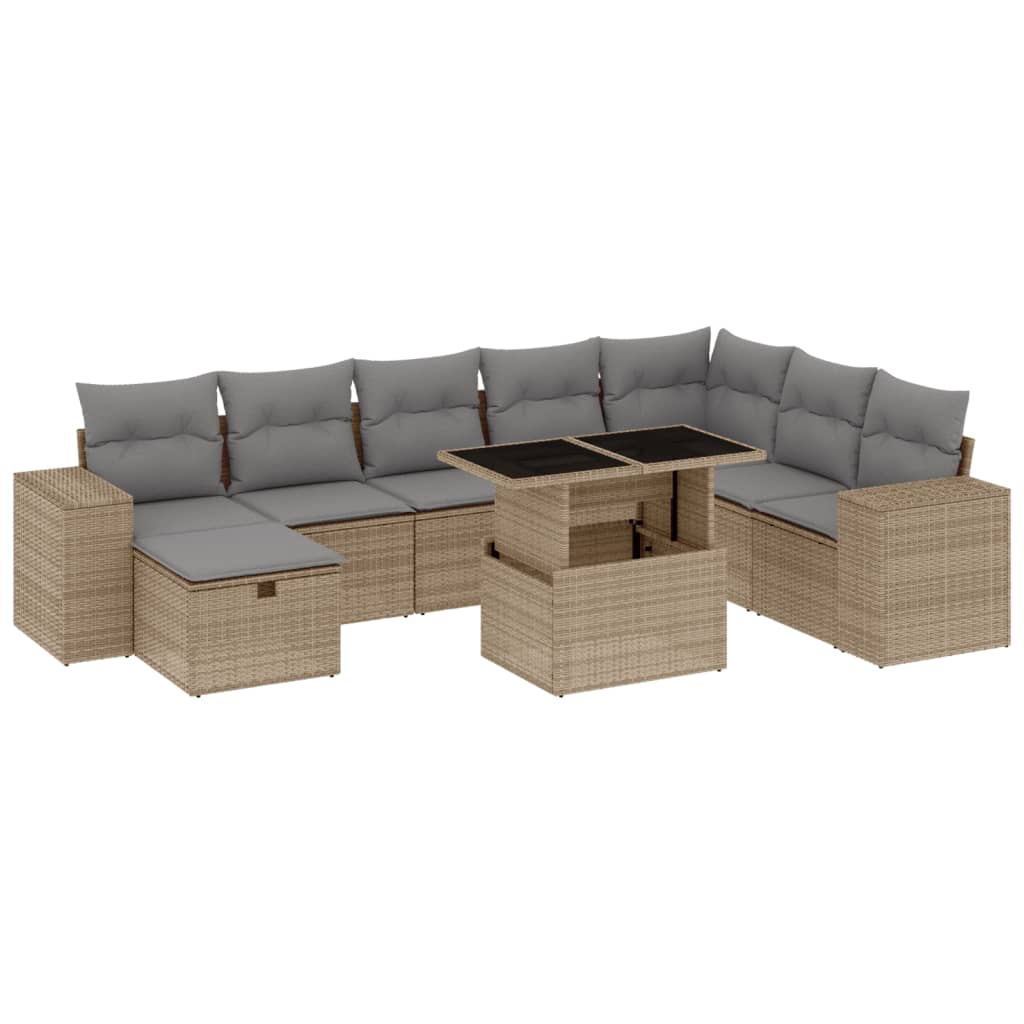 vidaXL 9-piece Poly Rattan Lounge Set with Cushions Black