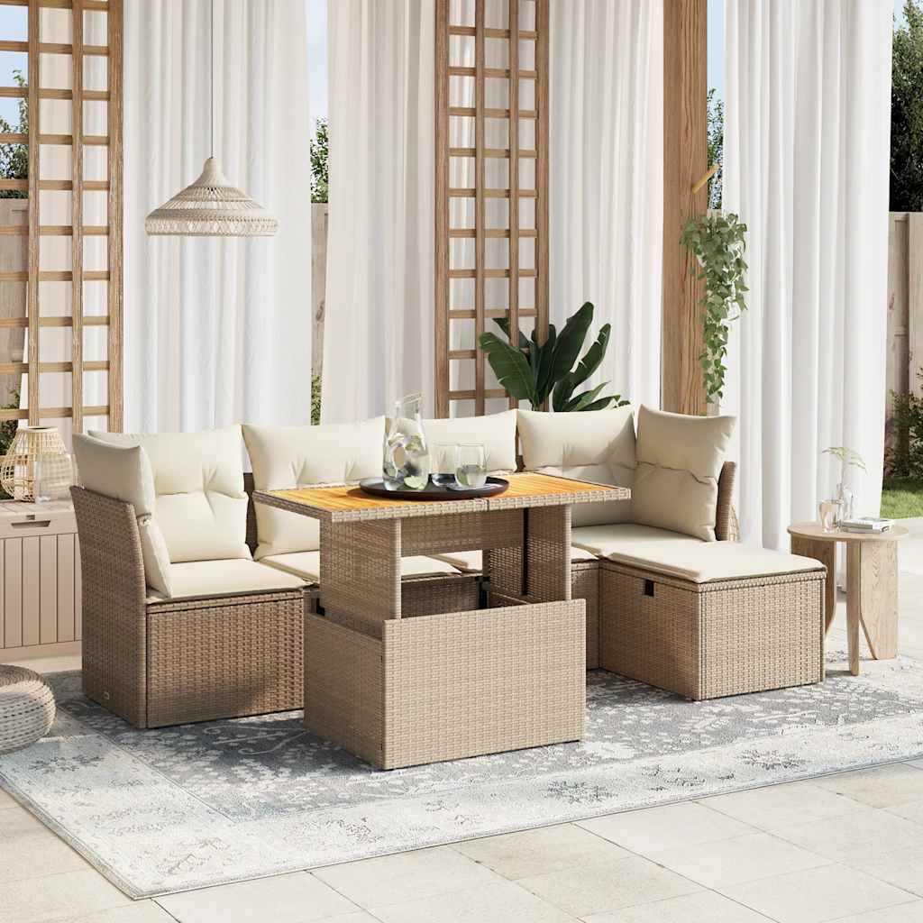 vidaXL 6-delige Loungeset met kussens poly rattan zwart