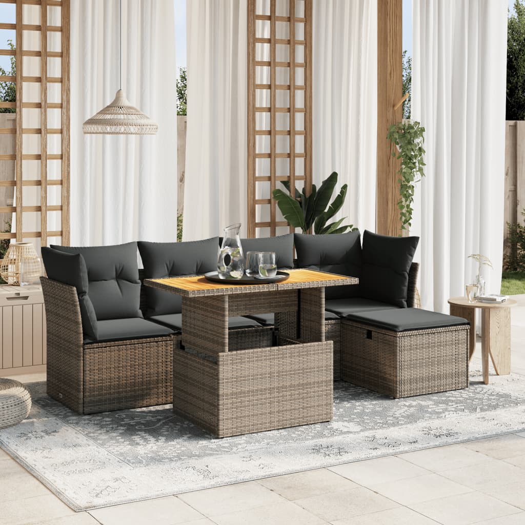 vidaXL 6-delige Loungeset met kussens poly rattan zwart