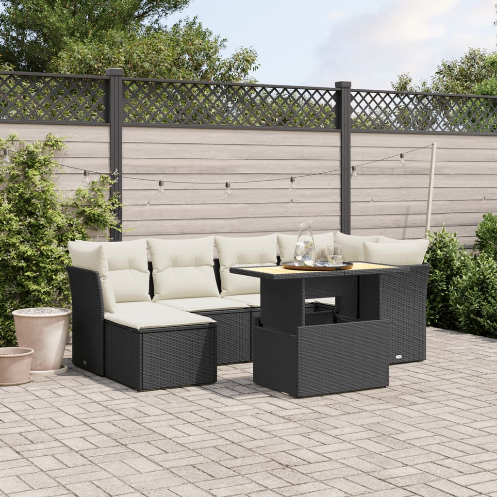 vidaXL 7-delige Loungeset met kussens poly rattan zwart
