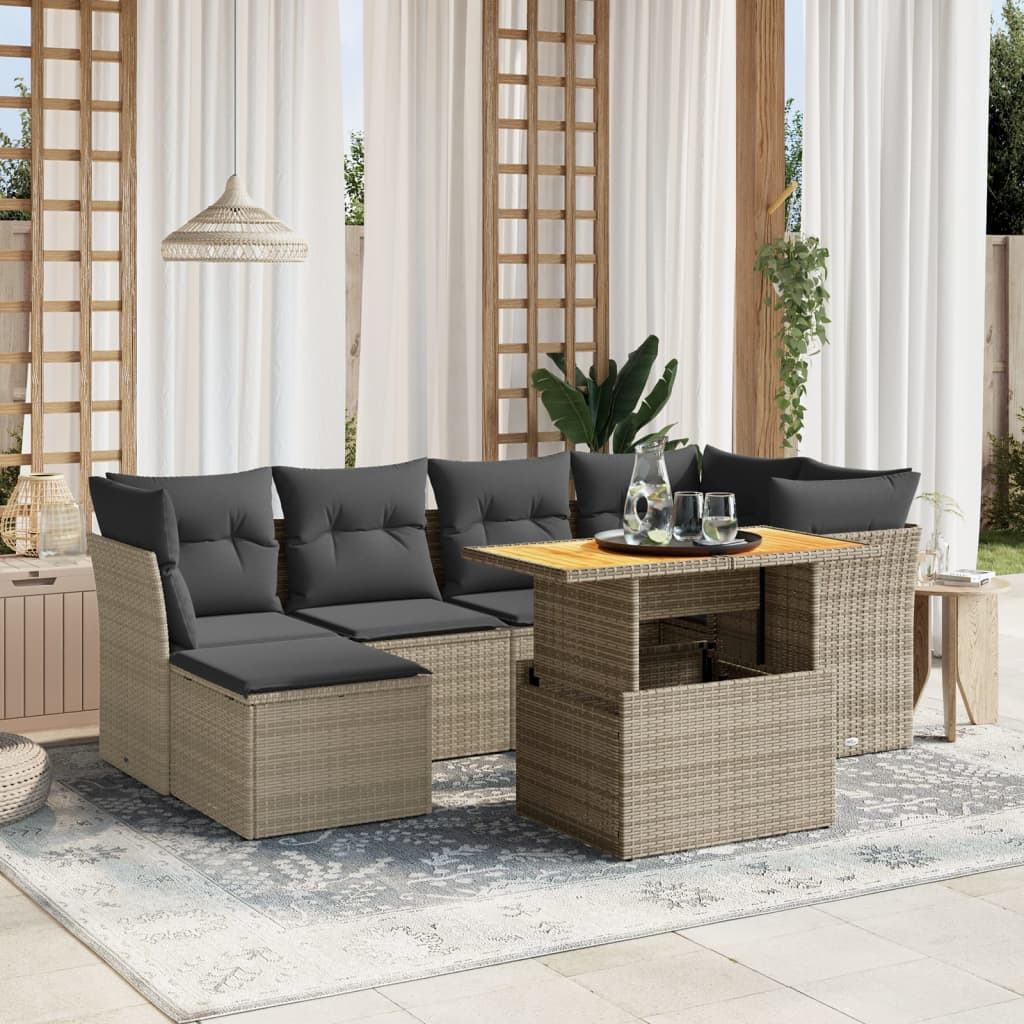 vidaXL 7-delige Loungeset met kussens poly rattan zwart