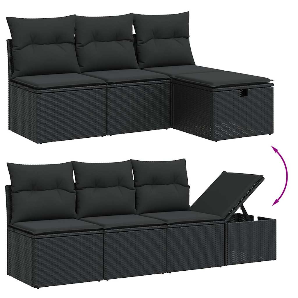 vidaXL 8-piece Lounge Set with Cushions Poly Rattan Black
