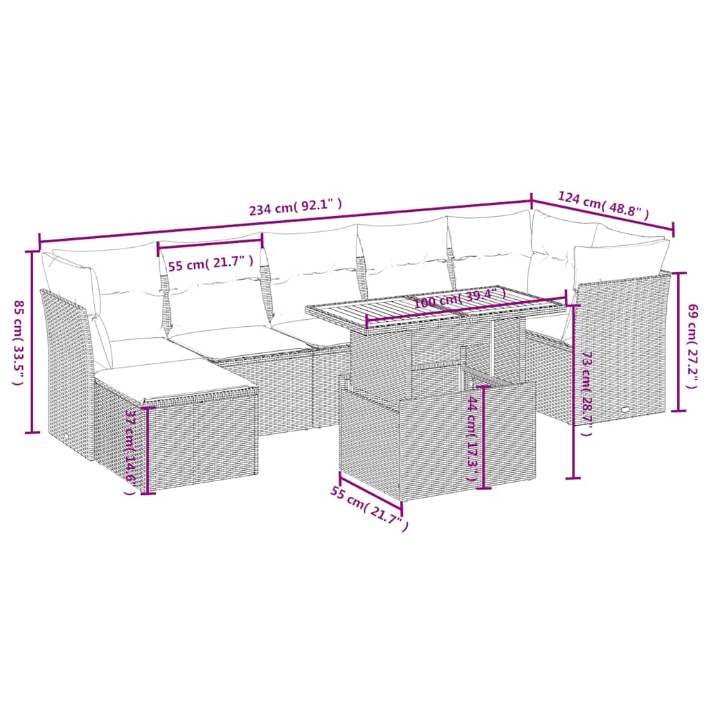 vidaXL 8-piece Lounge Set with Cushions Poly Rattan Black