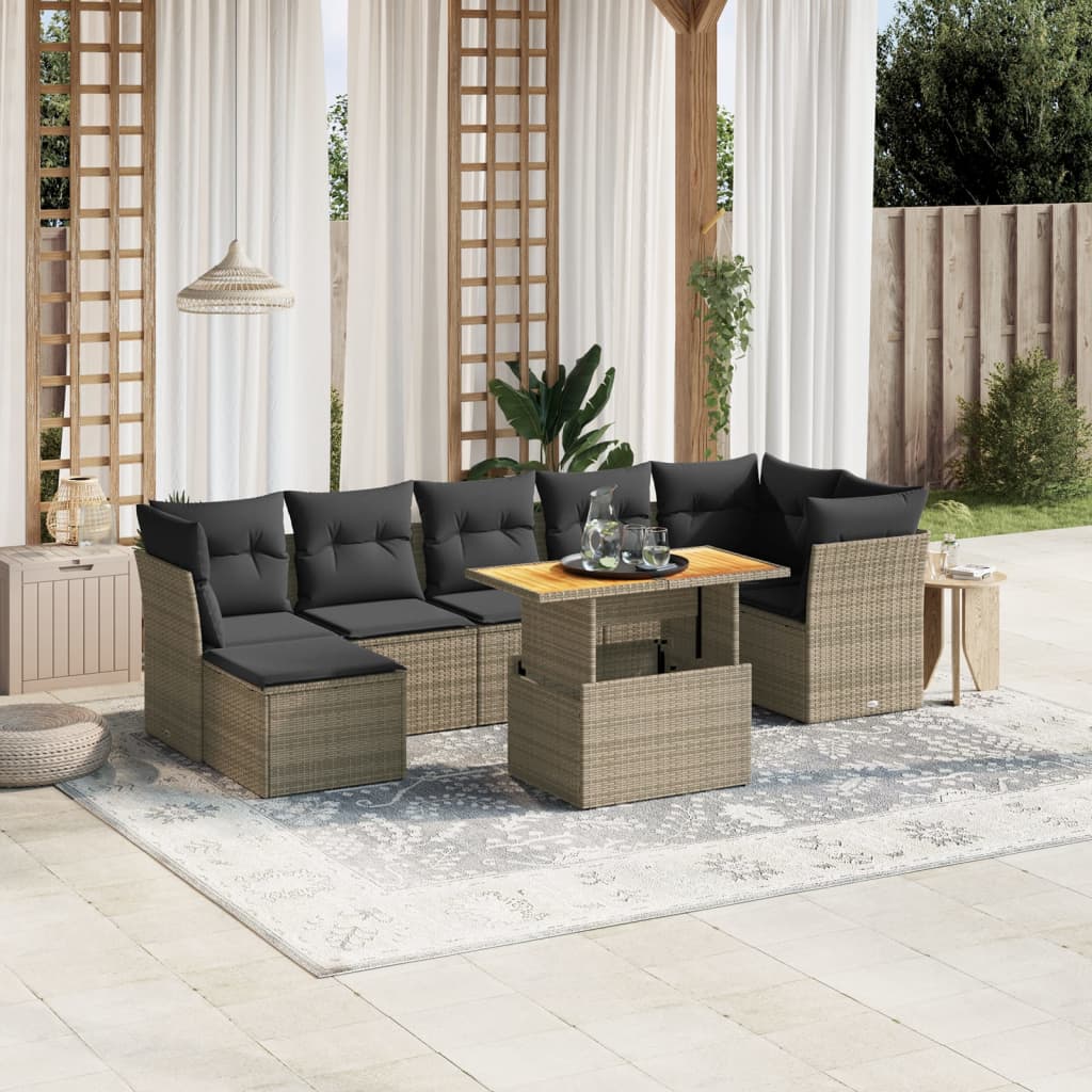 vidaXL 8-piece Lounge Set with Cushions Poly Rattan Black