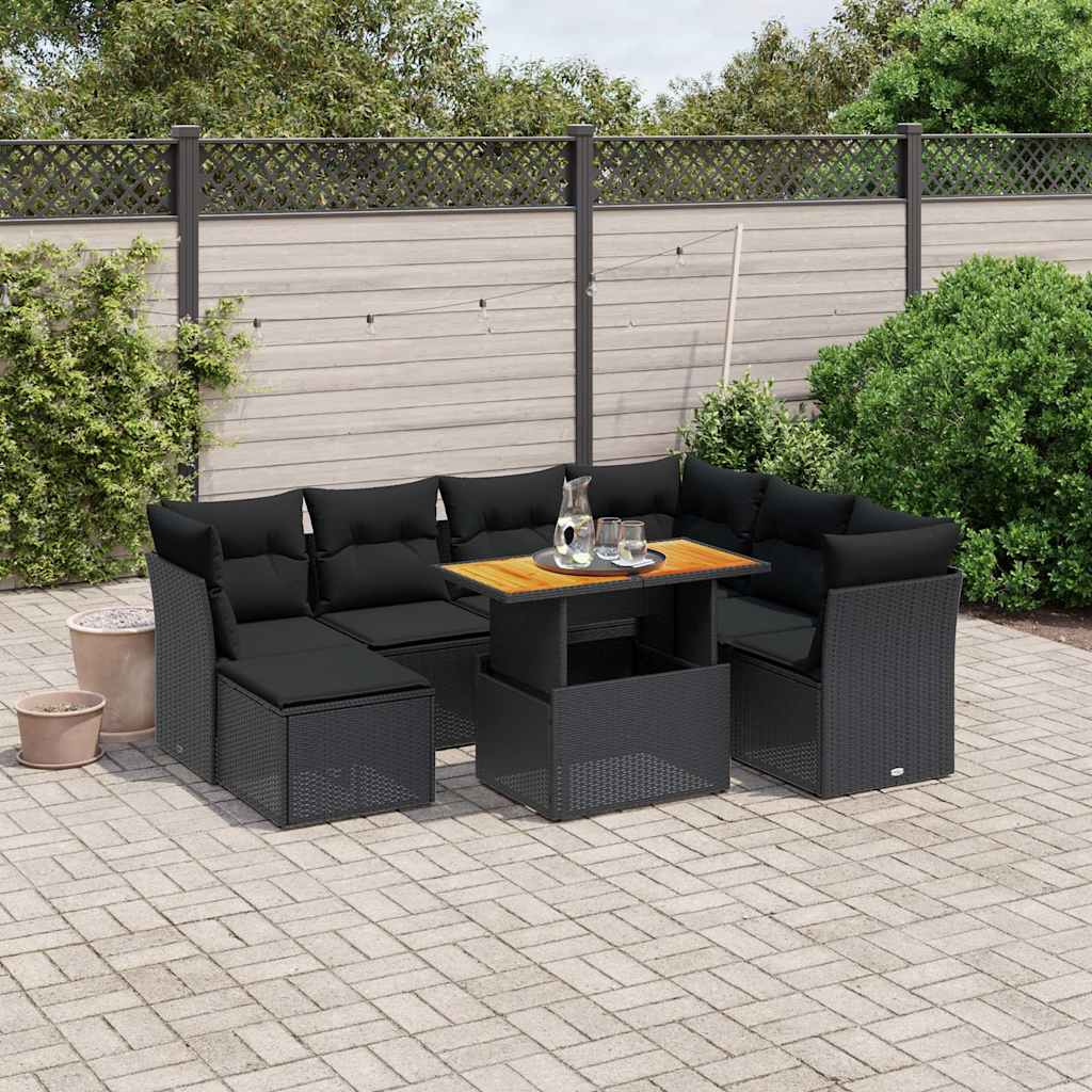 vidaXL 8-piece Lounge Set with Cushions Poly Rattan Black