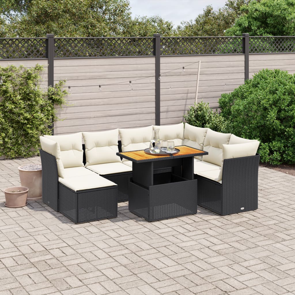 vidaXL 8-piece Lounge Set with Cushions Poly Rattan Black