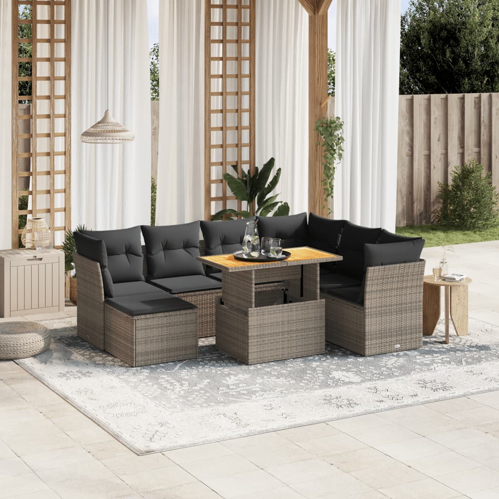 vidaXL 8-piece Lounge Set with Cushions Poly Rattan Black