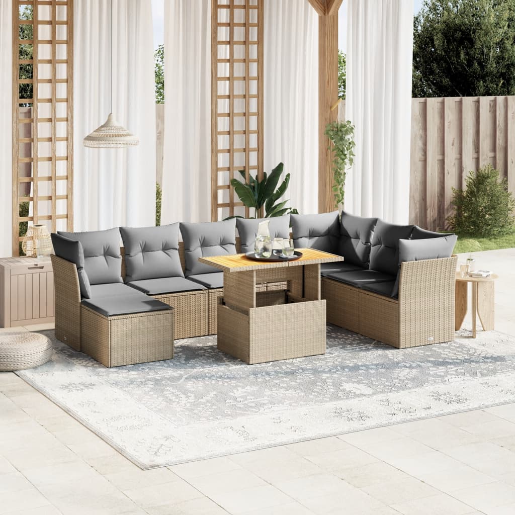 vidaXL 9-delige Loungeset met kussens poly rattan zwart