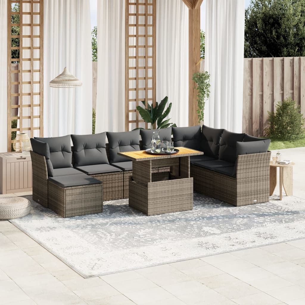 vidaXL 9-delige Loungeset met kussens poly rattan zwart