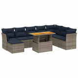 vidaXL 9-delige Loungeset met kussens poly rattan grijs