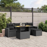 vidaXL 6-delige Loungeset met kussens poly rattan zwart