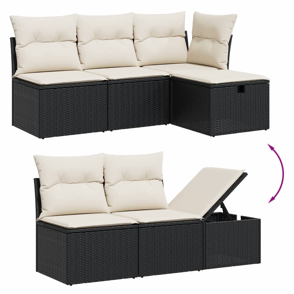 vidaXL 6-delige Loungeset met kussens poly rattan zwart