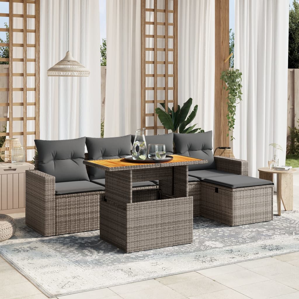 vidaXL 6-delige Loungeset met kussens poly rattan zwart