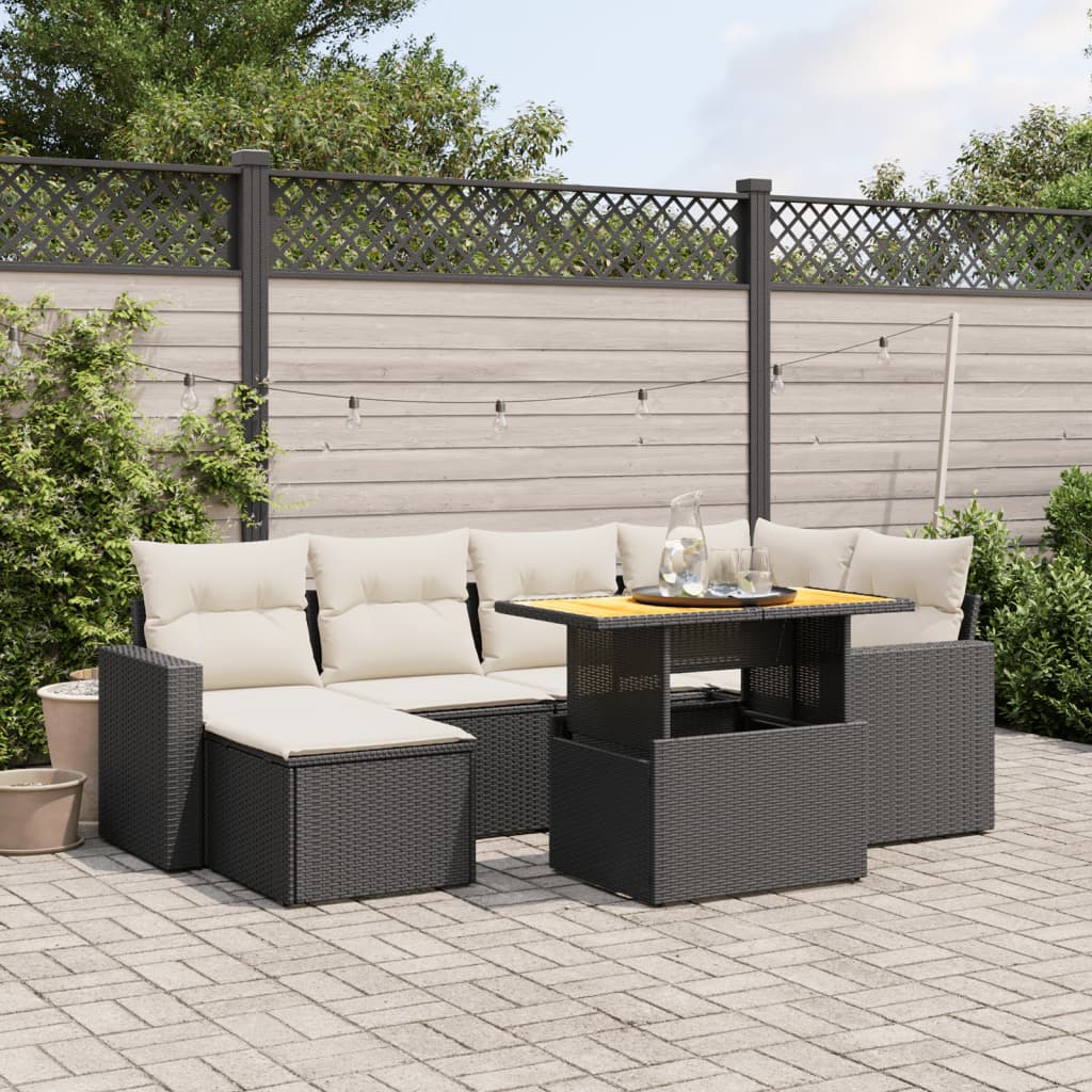 vidaXL 7-Piece Lounge Set with Cushions Poly Rattan Black