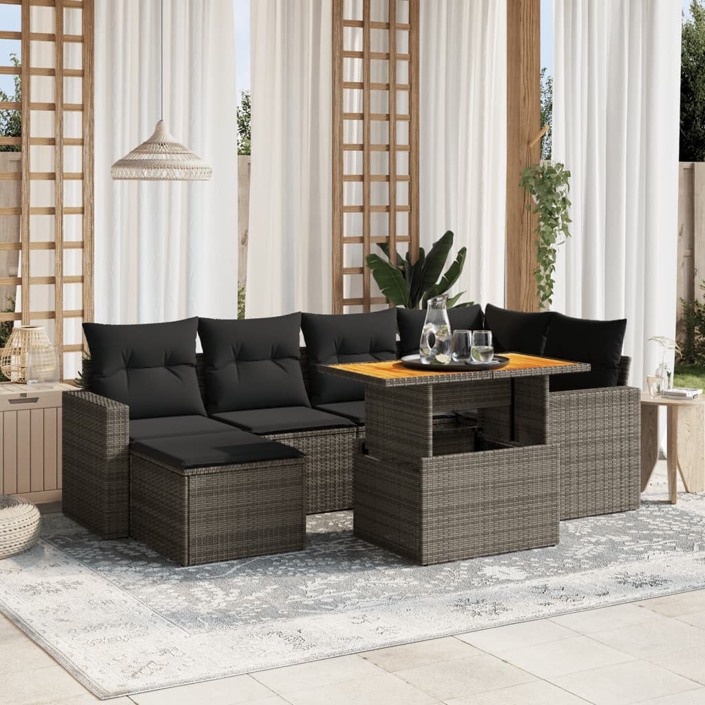 vidaXL 7-Piece Lounge Set with Cushions Poly Rattan Black