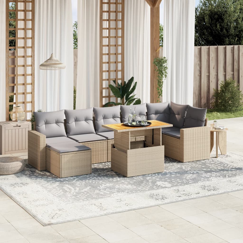 vidaXL 8-delige Loungeset met kussens poly rattan zwart