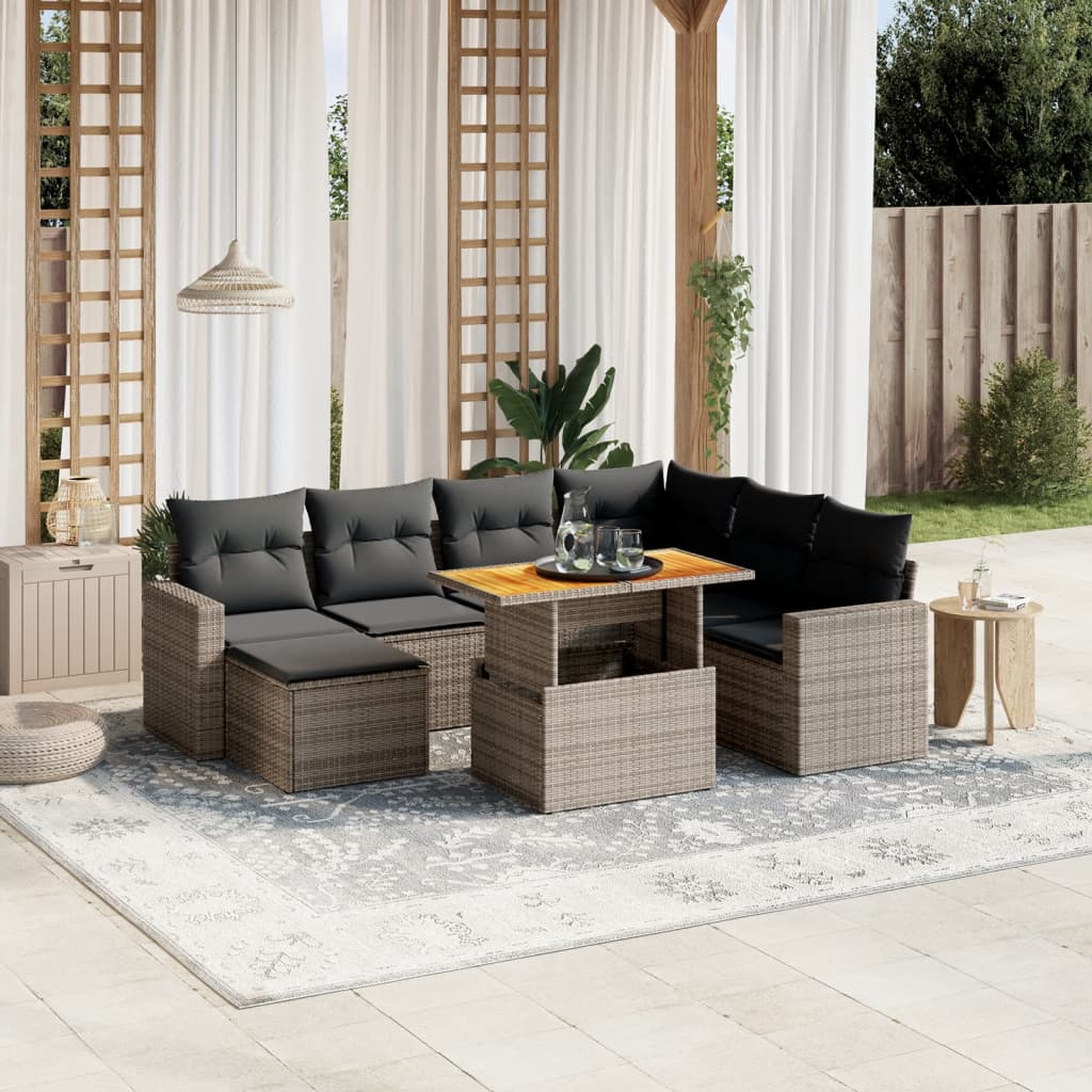 vidaXL 8-delige Loungeset met kussens poly rattan zwart