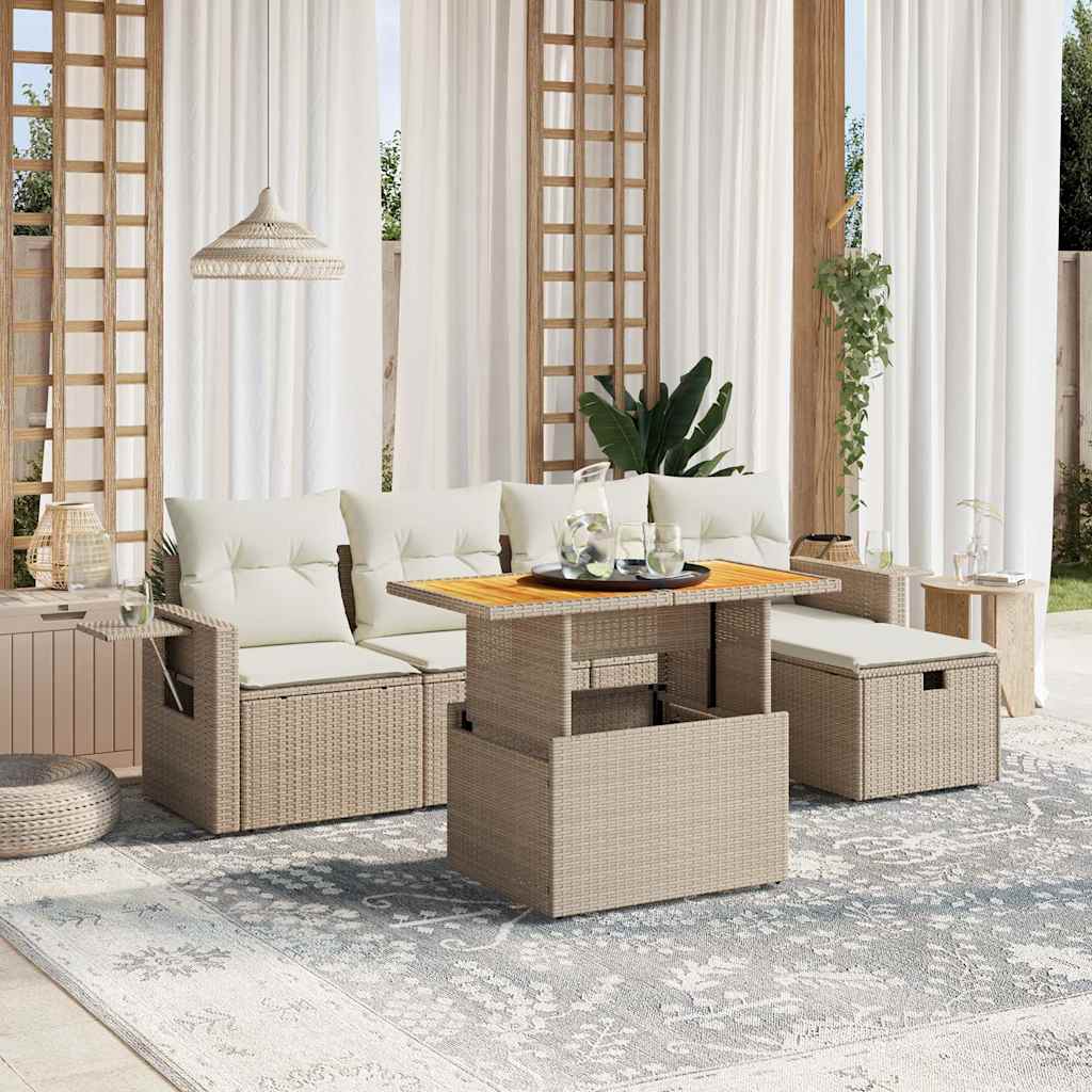 vidaXL 6-delige Loungeset met kussens poly rattan zwart