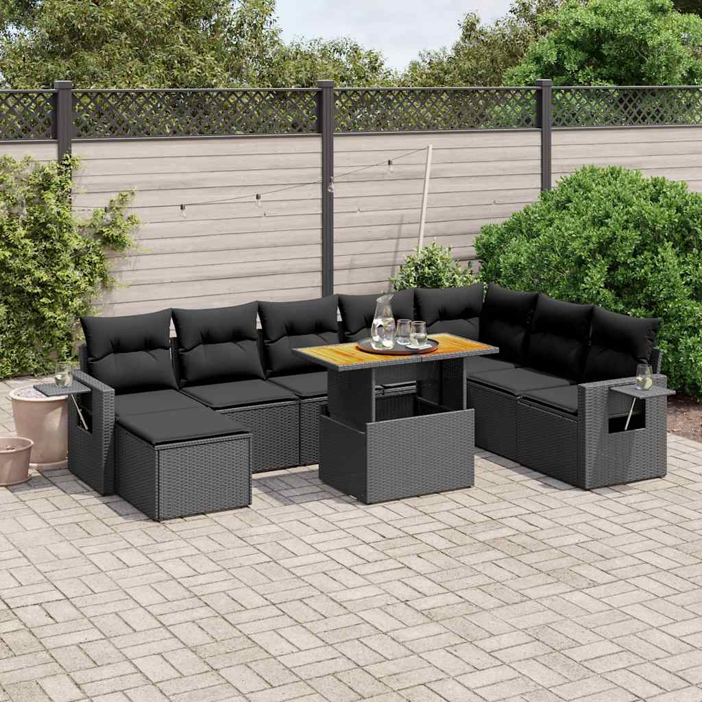 vidaXL 9-piece Poly Rattan Lounge Set with Cushions Black