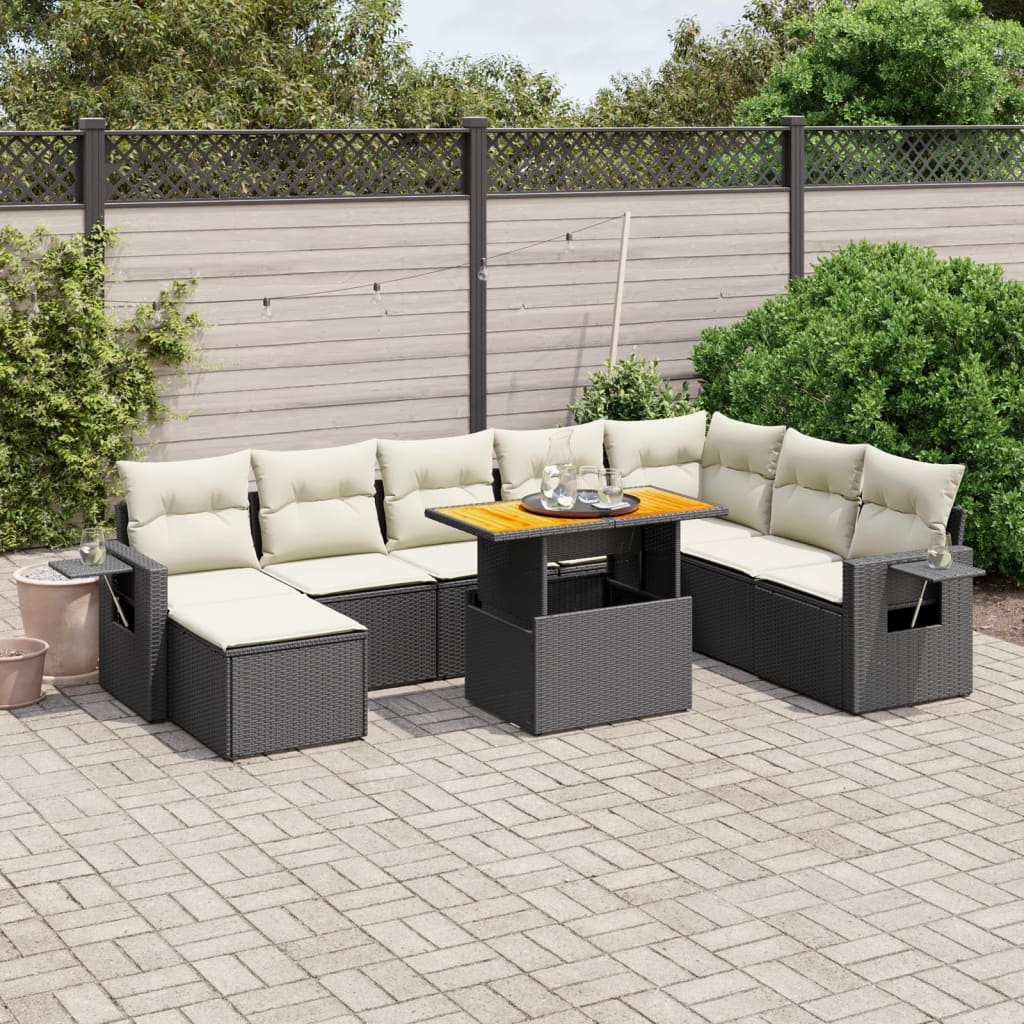 vidaXL 9-piece Poly Rattan Lounge Set with Cushions Black