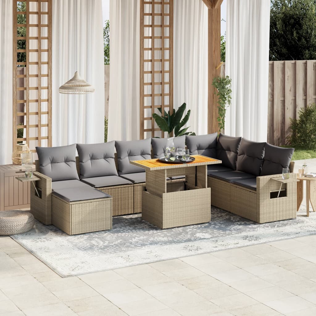 vidaXL 9-piece Poly Rattan Lounge Set with Cushions Black
