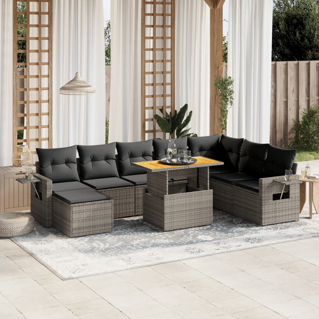 vidaXL 9-piece Poly Rattan Lounge Set with Cushions Black