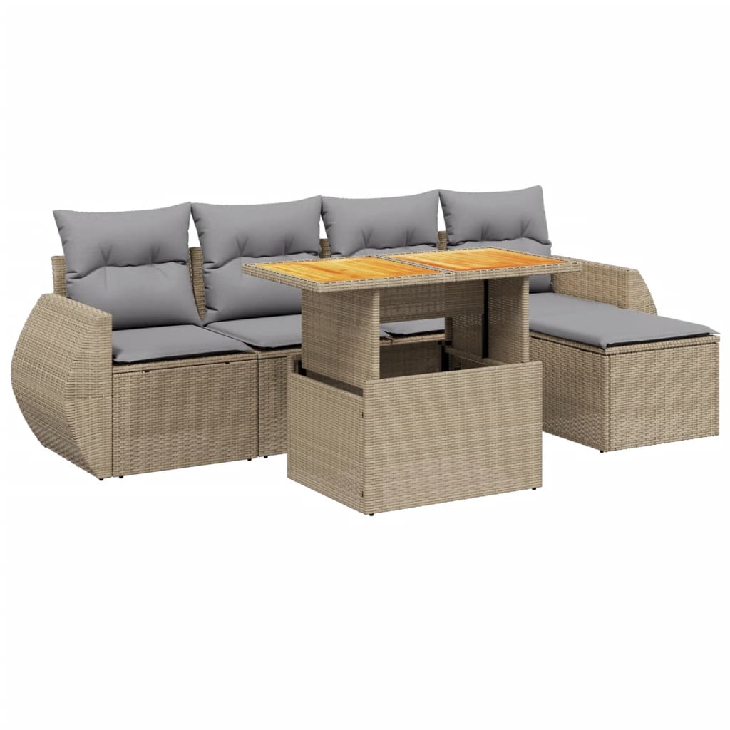 vidaXL 6-delige Loungeset met kussens poly rattan zwart