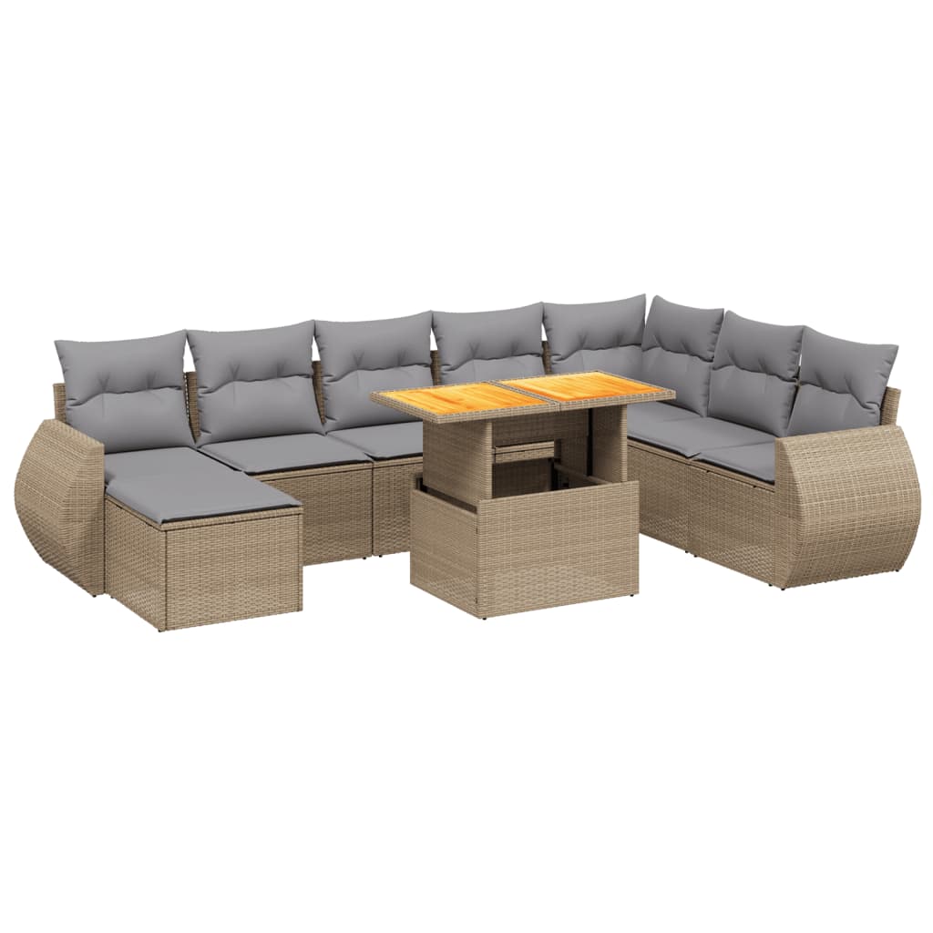 vidaXL 9-delige Loungeset met kussens poly rattan zwart