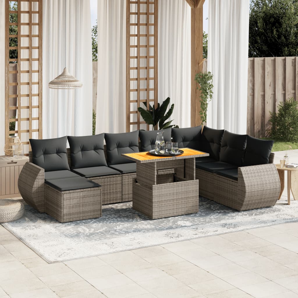 vidaXL 9-delige Loungeset met kussens poly rattan zwart