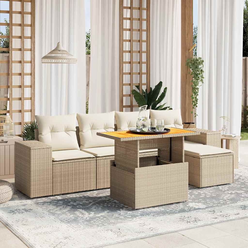 vidaXL 6-delige Loungeset met kussens poly rattan zwart