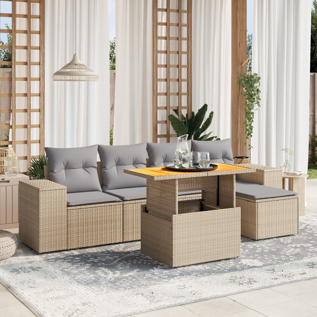 vidaXL 6-delige Loungeset met kussens poly rattan zwart
