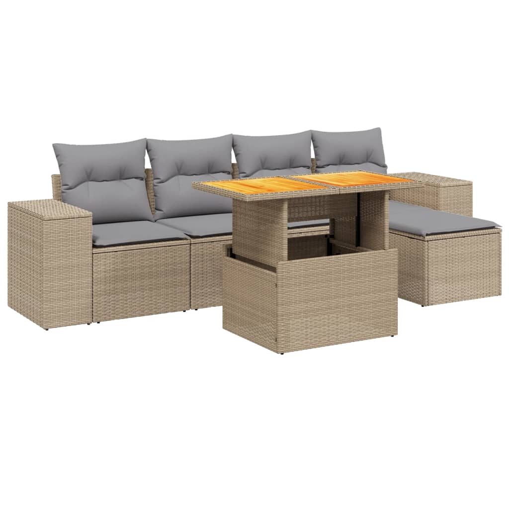 vidaXL 6-delige Loungeset met kussens poly rattan zwart