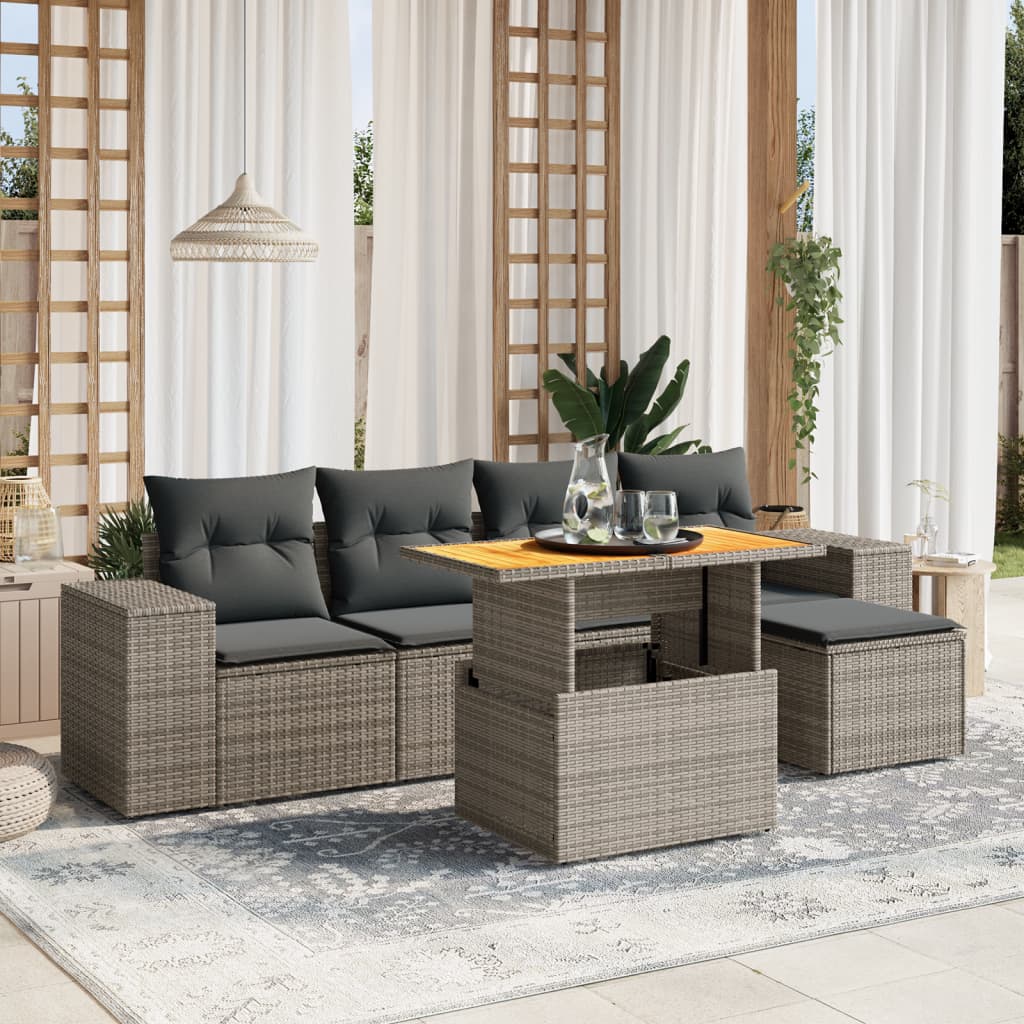 vidaXL 6-delige Loungeset met kussens poly rattan zwart