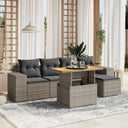 vidaXL 6-delige Loungeset met kussens poly rattan zwart