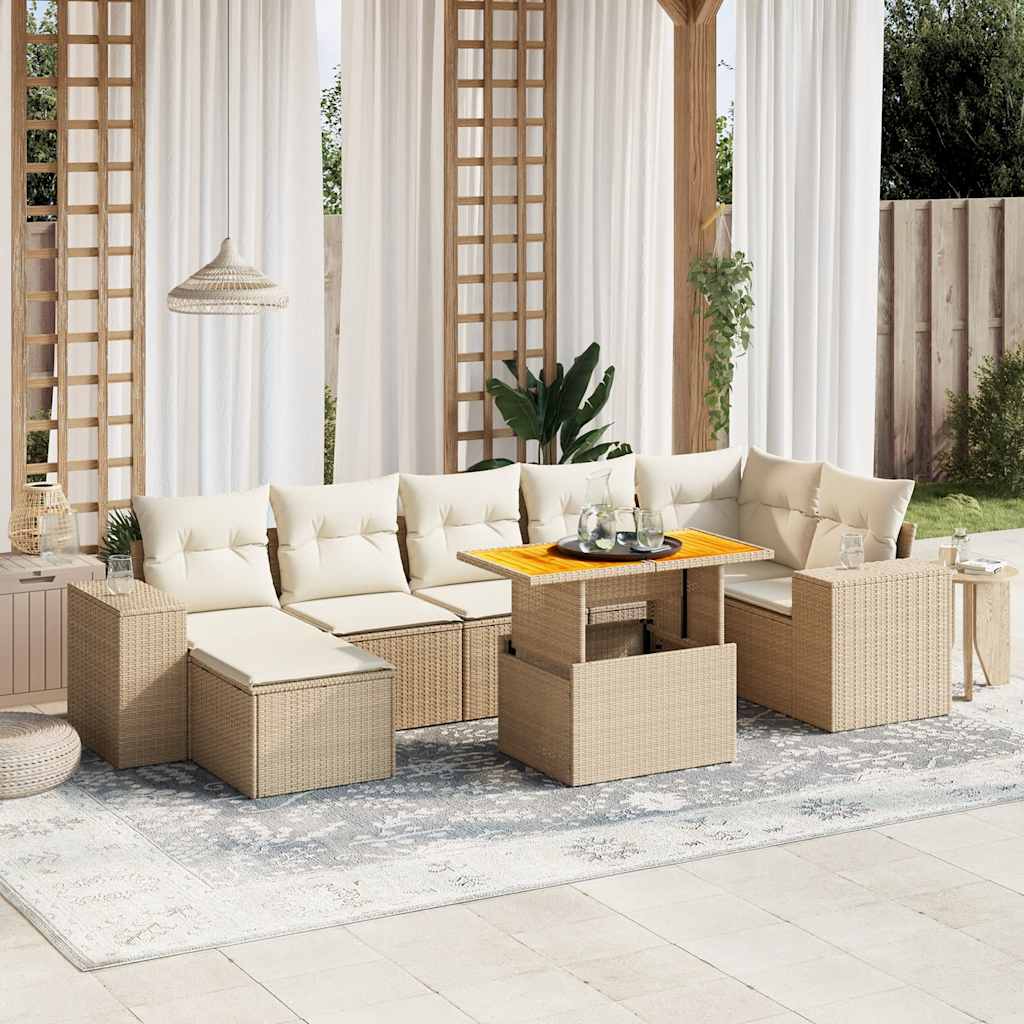 vidaXL 8-delige Loungeset met kussens poly rattan zwart