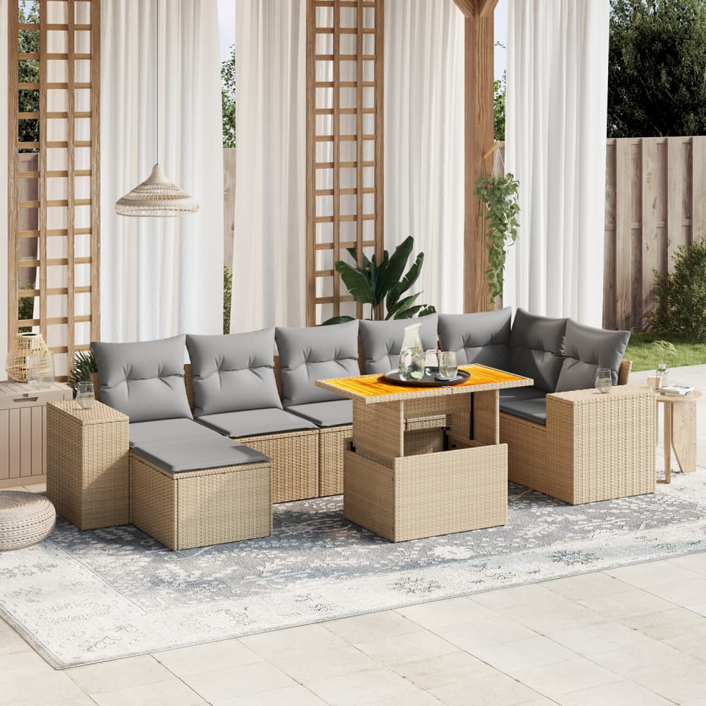 vidaXL 8-delige Loungeset met kussens poly rattan zwart