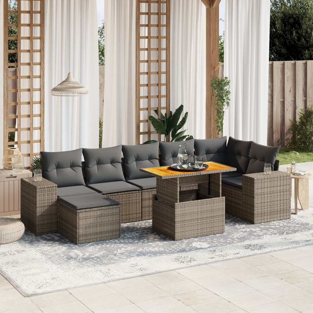 vidaXL 8-delige Loungeset met kussens poly rattan zwart